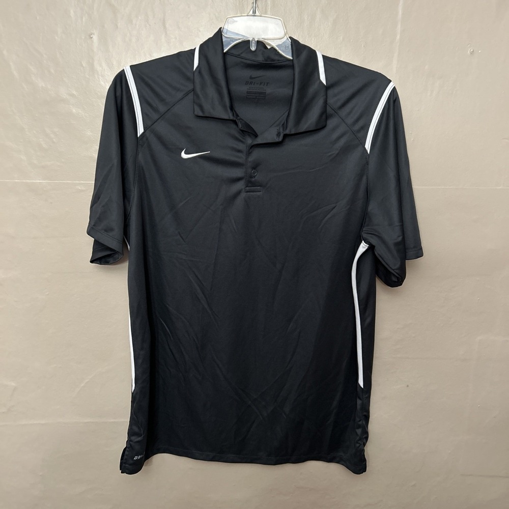 nike large gray dri fit short sleeve Polo‎ Shirt With White